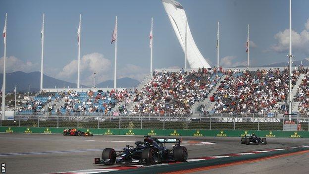 Fans watch the Russian Grand Prix in September