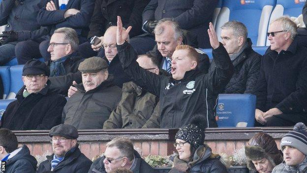 Hibs manager Neil Lennon in the Rugby park directors' box