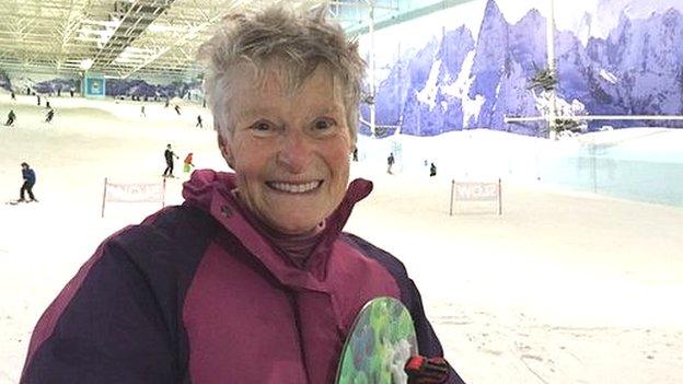 Winter Olympics Snowboarding Granny Norma Peace Still Going Strong
