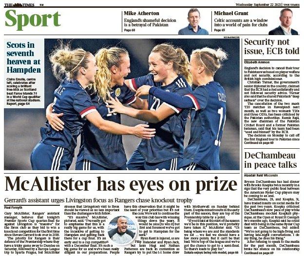 The back page of the Scottish edition of The Times on 220921