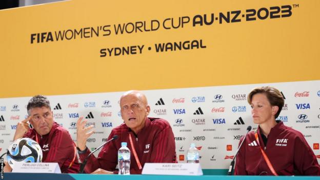 Pierluigi Collina speaking at a press conference on Tuesday