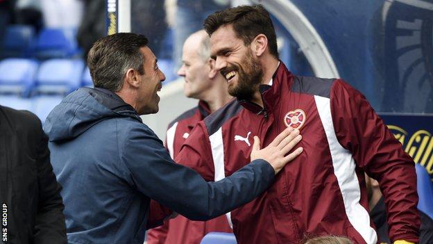 Hearts' Alexandros Tziolis and Rangers manager Pedro Caixinha