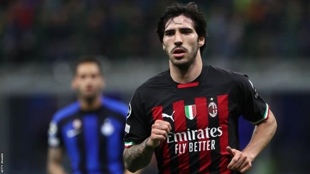 AC Milan's Sandro Tonali in action during the Champions League semi-final