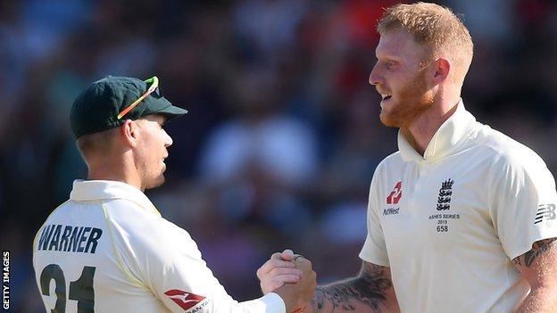 David Warner and Ben Stokes shake hands after the Headingley Test