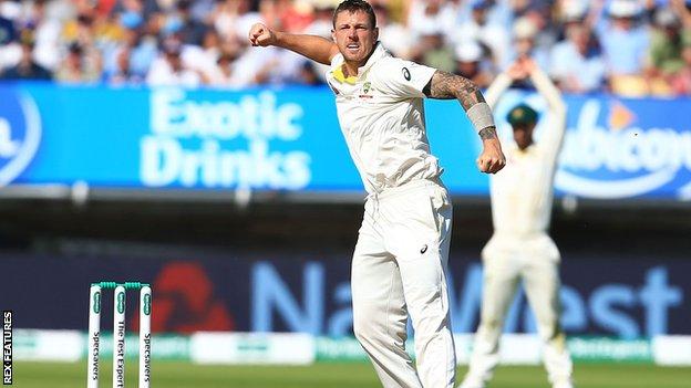 Australia fast bowler James Pattinson celebrates taking a wicket