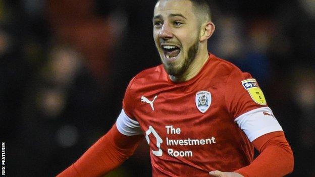 Conor Chaplin celebrates a goal for Barnsley