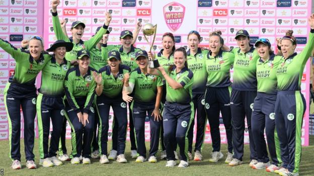 Ireland celebrate victory in the T20 series with Pakistan