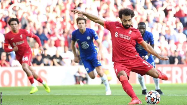 Mohamed Salah taking a penalty for Liverpool