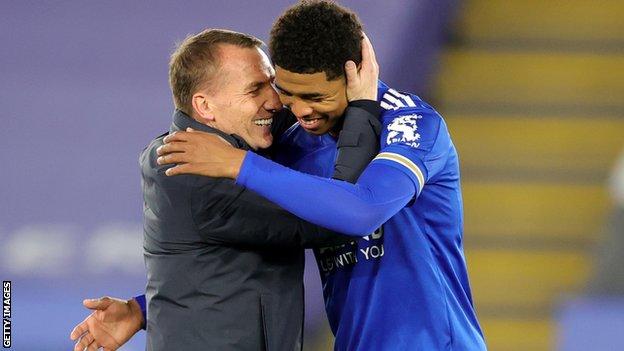 Leicester City manager Brendan Rodgers (left) and defender Wesley Fofana