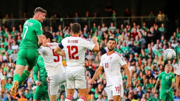 Ivan Ferguson scoorde het tweede doelpunt van de Republiek in hun 3-0 overwinning op Gibraltar in juni