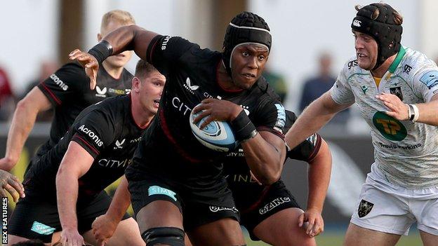 Maro itoje in action for Saracens