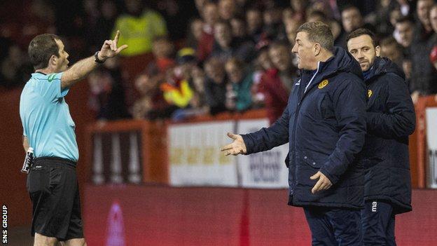 Mark McGhee was sent to the stand by referee Alan Muir
