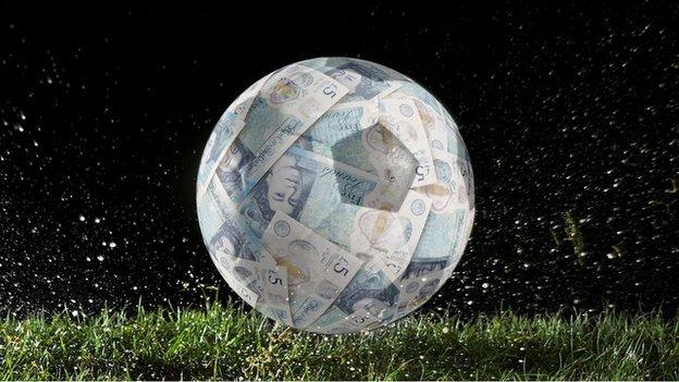 A football appearing to be made of £5 notes wrapped around