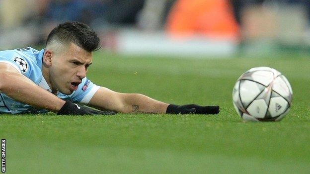 Sergio Aguero hits the deck during his side's Champions League semi-final tie with Real Madrid in 2016