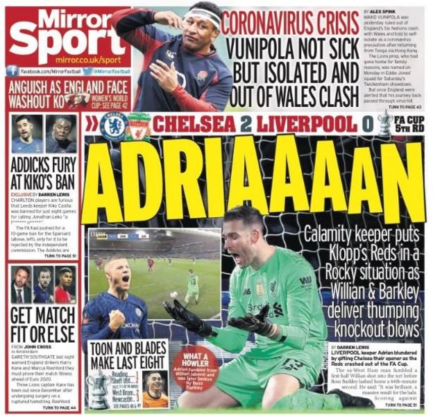 The Mirror's back page on Wednesday