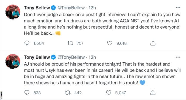 Tony Bellew defends Anthony Joshua on Twitter