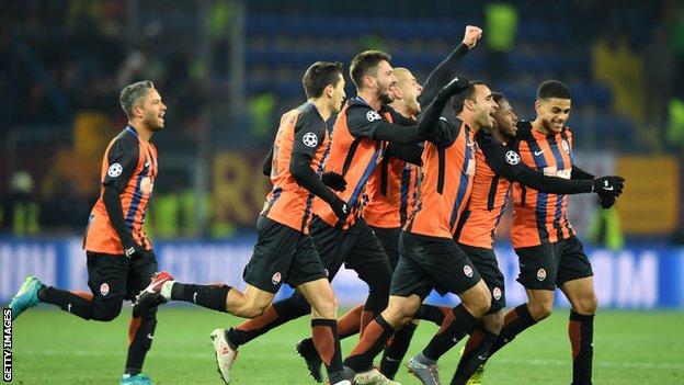 Shakhtar's players celebrate their comeback