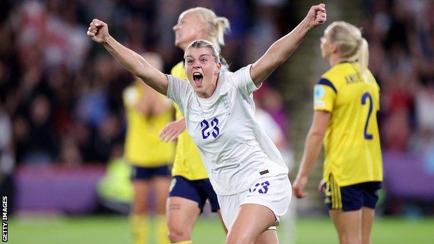 Alessia Russo celebrates goal against Sweden