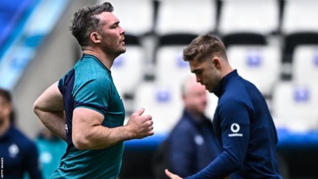 Peter O'Mahony and Jack Crowley during Ireland's captain's run training session