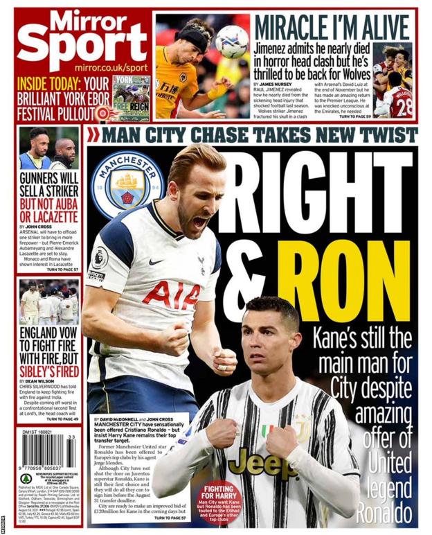 The back page of Wednesday's Mirror