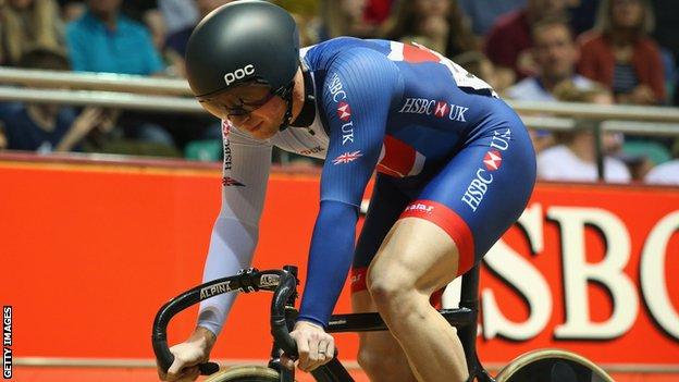 Jason Kenny prepares to compete in the sprint final of the Revolution Series in Manchester