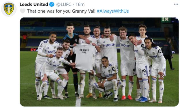 Leeds players pay tribute to team-mate Kalvin Phillips' grandmother Val, who died this week