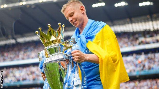 Oleksandr Zinchenko celebrates another title win with Manchester City, his fourth with the club