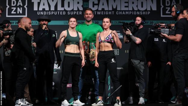 Katie Taylor and Chantelle Cameron at the weigh-in for their undisputed clash