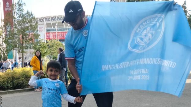 Pratik Sheth celebrates Manchester City's FA Cup win with his four-year-old son Nihit