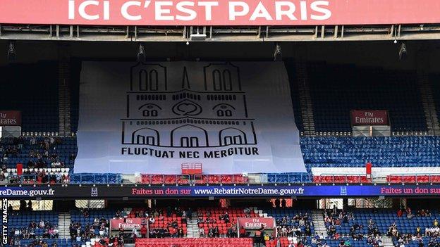 A banner with the Paris motto was on display inside Parc des Princes