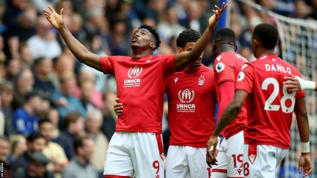 Nottingham Forest's Taiwo Awoniyi celebrates scoring against Chelsea