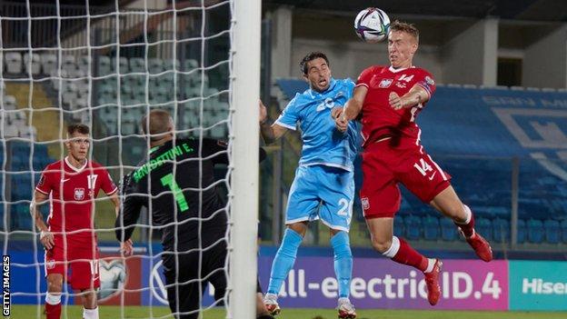 Adam Buksa scores for Poland in San Marino