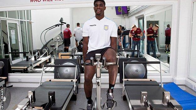 Micah Richards in the gym at Aston Villa's Bodymoor Heath training ground