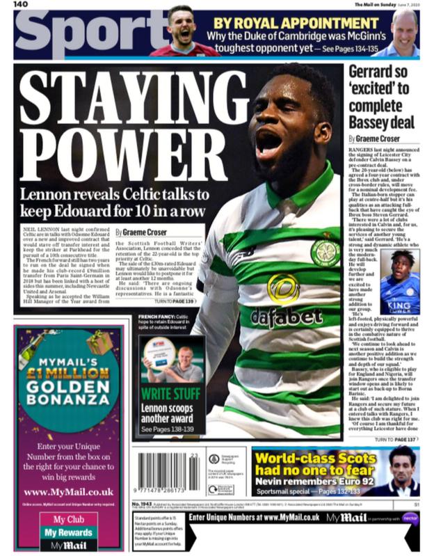 The back page of the Scottish Daily Mail on 070620