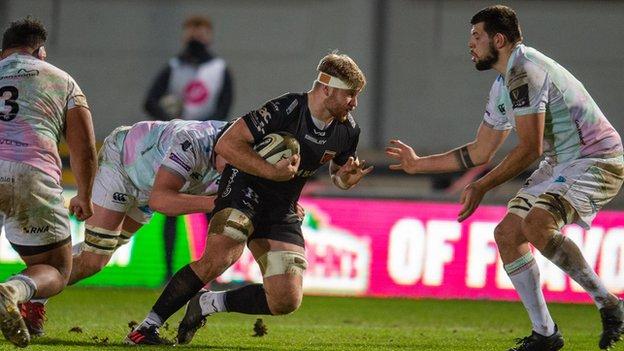 Aaron Wainwright in Dragons' January Pro14 defeat at home to Ospreys