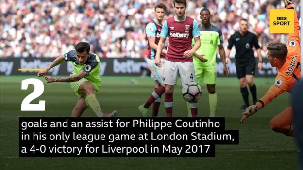 Philippe Coutinho mencetak dua gol dan membantu satu lagi dalam kemenangan 4-0 untuk Liverpool pada Mei 2017 dalam satu-satunya penampilan sebelumnya di Stadion London di Liga Premier