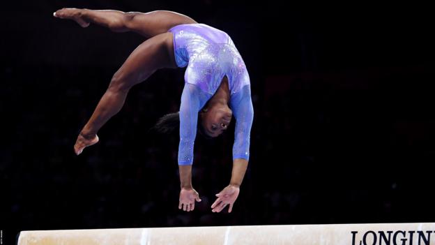 Simone Biles competes at the gymnastics World Championships