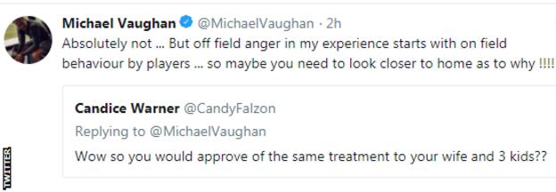 Michael Vaughan replies to Candice Warner on Twitter