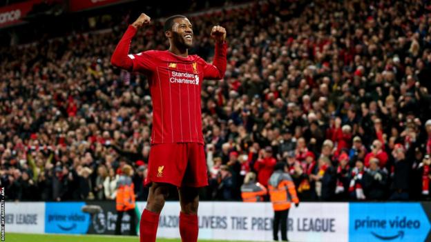 Georginio Wijnaldum celebrates for Liverpool