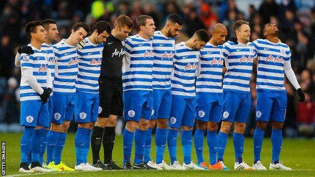QPR players observe a minute silence for those who lost their lives in the Paris terrorist attacks during their Premier League match at Burnley, on 10 January 2015