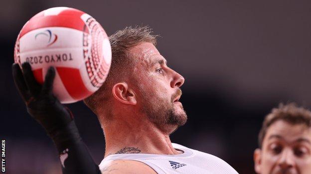 GB's Stuart Robinson with the ball during the wheelchair rugby final