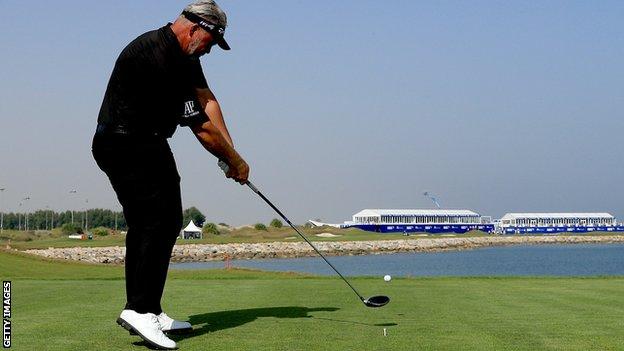 Clarke hits a drive in Muscat on Friday