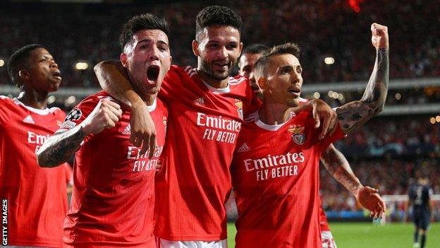 Benfica celebrate scoring against PSG
