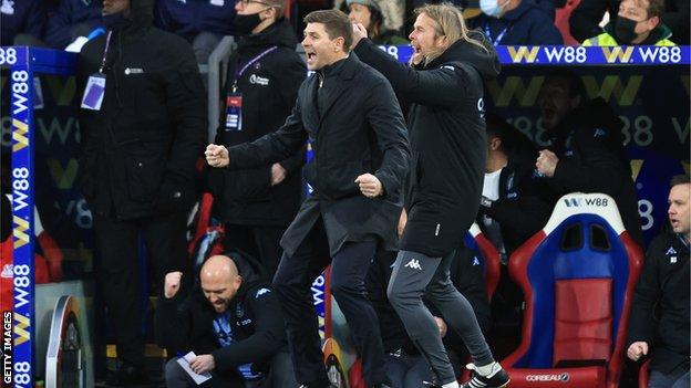 Steven Gerrard celebrates Aston Villa scoring