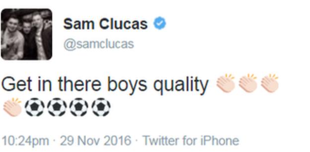 Hull City midfielder Sam Clucas posted this message after the game on Twitter