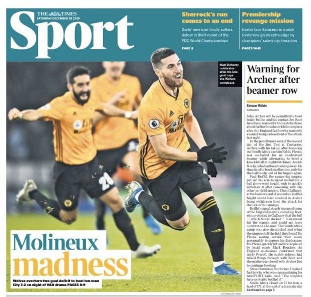 Saturday's back pages BBC Sport