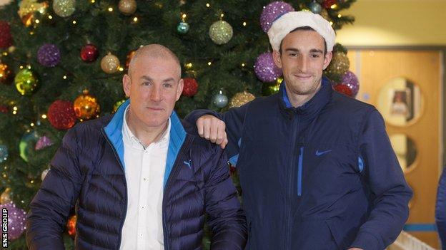 Mark Warburton and Lee Wallace at the Royal Hospital for Sick Children in Glasgow