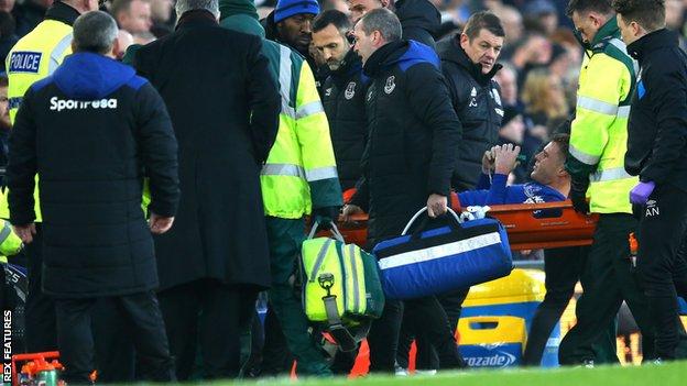 James McCarthy is stretchered off the pitch at Goodison Park