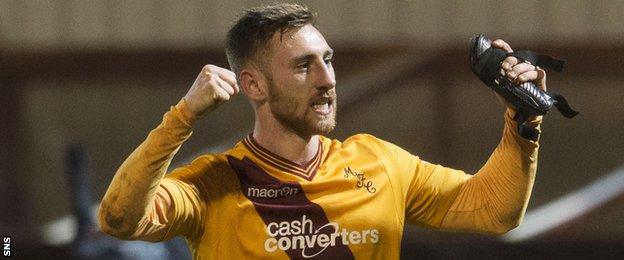 Louis Moult celebrates Motherwell's victory