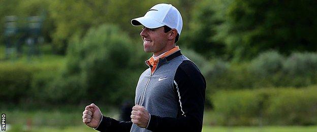 Rory McIlroy celebrates after winning the Irish Open at the K Club in 2016